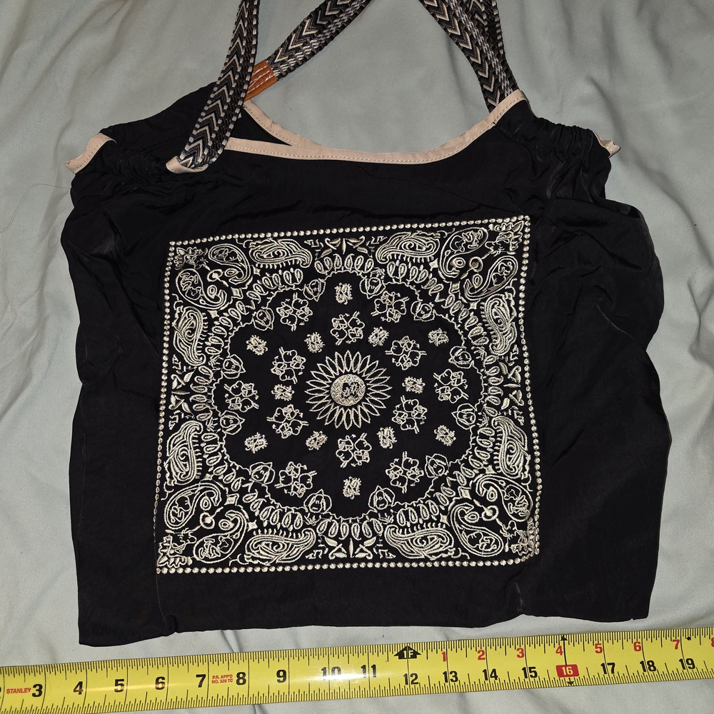 Black and White Tote Bag with Paisley Design